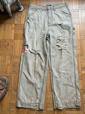 Balenciaga Beige Pinstripe Distressed Men’s Pants